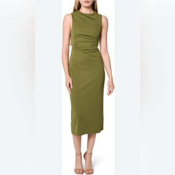 WAYF Sap Green drape neck sleeveless midi dress size S. - Picture 1 of 16